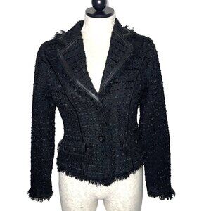 Cache Womens Blazer Black Size 2 Vintage Textured Lined Acrylic Blend Fringe